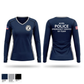 Womens Long Sleeve Vneck Shirt, NYPD ESU K9, Police, Teamtime, Team time, sublimation, custom sports apparel, team uniforms, spirit wear, spiritwear, sports uniforms, custom shirts, team store, custom team store, fundraiser sports, apparel fundraiser