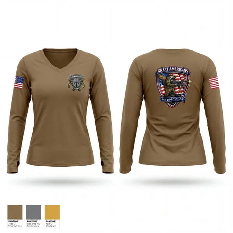 Womens Long Sleeve Vneck Shirt, 01-26 MP BOLC, Army, Teamtime, Team time, sublimation, custom sports apparel, team uniforms, spirit wear, spiritwear, sports uniforms, custom shirts, team store, custom team store, fundraiser sports, apparel fundraiser