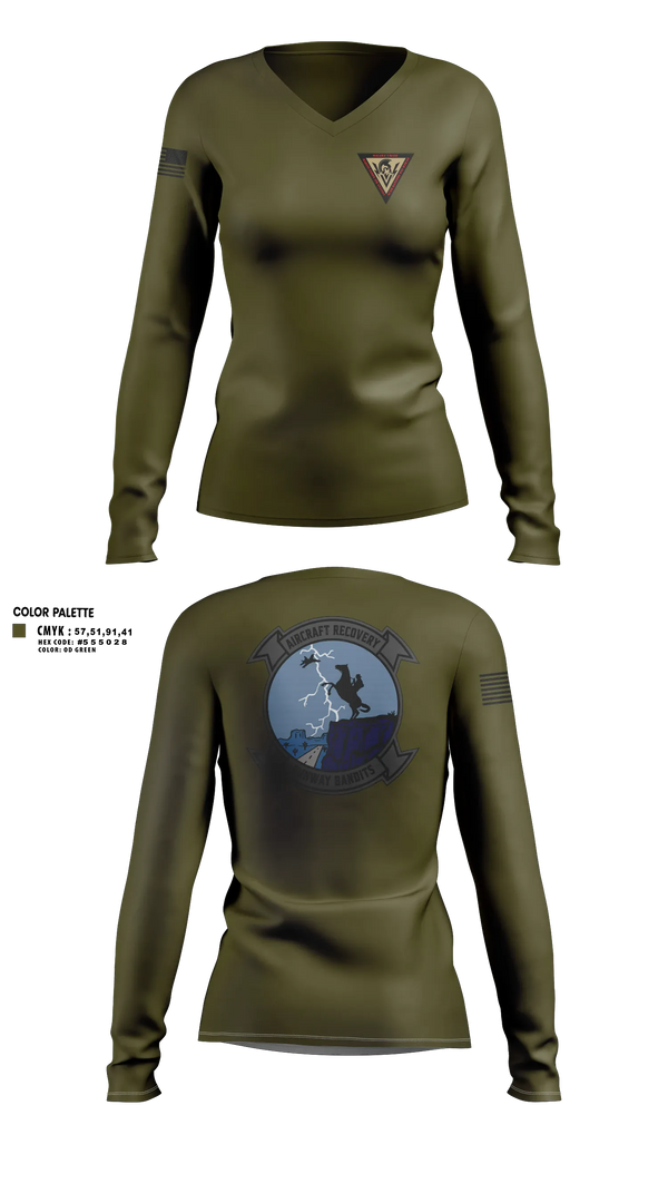 Womens Long Sleeve Vneck Shirt, Aircraft Recovery, Marines, Teamtime, Team time, sublimation, custom sports apparel, team uniforms, spirit wear, spiritwear, sports uniforms, custom shirts, team store, custom team store, fundraiser sports, apparel fundraiser