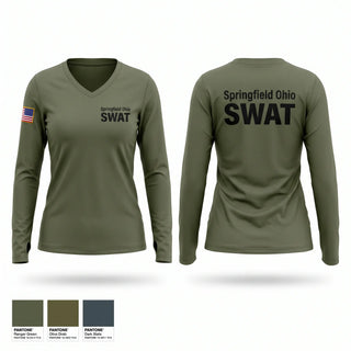 Womens Long Sleeve Vneck Shirt, Springfield Ohio SWAT, Police, Teamtime, Team time, sublimation, custom sports apparel, team uniforms, spirit wear, spiritwear, sports uniforms, custom shirts, team store, custom team store, fundraiser sports, apparel fundraiser