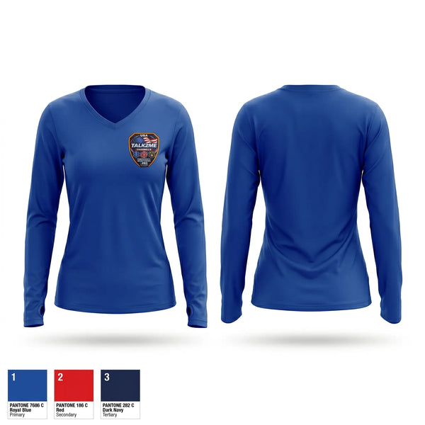 Womens Long Sleeve Vneck Shirt, Public Radio Service Emergency Monitoring, Fire Department, Teamtime, Team time, sublimation, custom sports apparel, team uniforms, spirit wear, spiritwear, sports uniforms, custom shirts, team store, custom team store, fundraiser sports, apparel fundraiser
