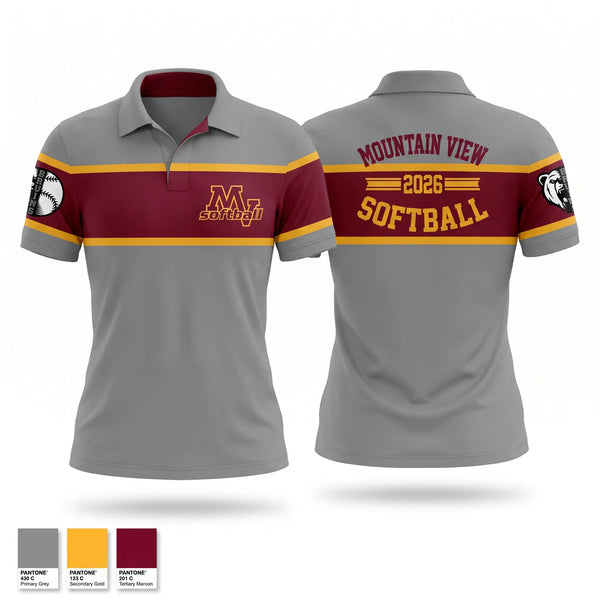 Short Sleeve Performance Polo, Mountain View Bruins, Softball, Teamtime, Team time, sublimation, custom sports apparel, team uniforms, spirit wear, spiritwear, sports uniforms, custom shirts, team store, custom team store, fundraiser sports, apparel fundraiser