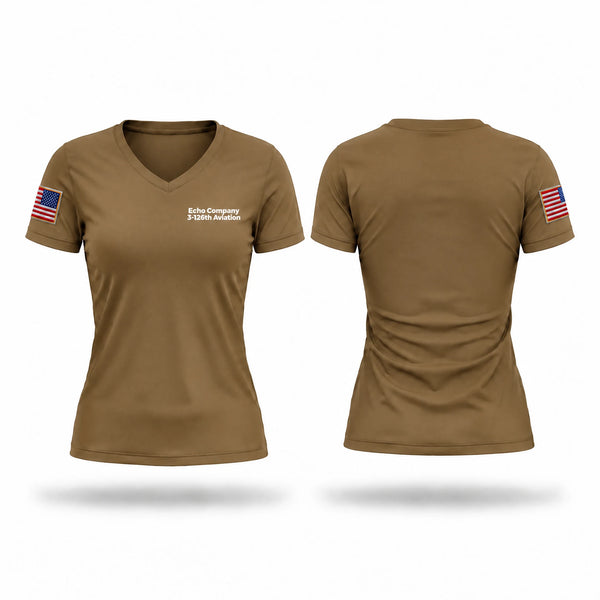 Womens Short Sleeve Vneck Shirt, Echo Company 3-126th Aviation, National Guard, Teamtime, Team time, sublimation, custom sports apparel, team uniforms, spirit wear, spiritwear, sports uniforms, custom shirts, team store, custom team store, fundraiser sports, apparel fundraiser