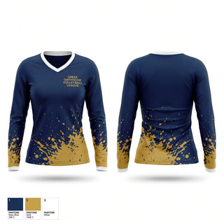 Womens Long Sleeve Vneck Shirt, Greek Orthodox Volleyball League, Men's Volleyball, Teamtime, Team time, sublimation, custom sports apparel, team uniforms, spirit wear, spiritwear, sports uniforms, custom shirts, team store, custom team store, fundraiser sports, apparel fundraiser
