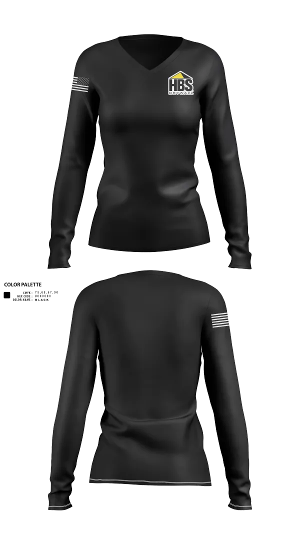 Womens Long Sleeve Vneck Shirt, HBS Drywall, LLC, , Teamtime, Team time, sublimation, custom sports apparel, team uniforms, spirit wear, spiritwear, sports uniforms, custom shirts, team store, custom team store, fundraiser sports, apparel fundraiser