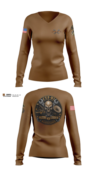Womens Long Sleeve Vneck Shirt, CTF D-2, Army, Teamtime, Team time, sublimation, custom sports apparel, team uniforms, spirit wear, spiritwear, sports uniforms, custom shirts, team store, custom team store, fundraiser sports, apparel fundraiser