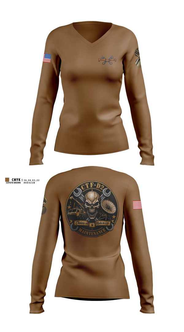 Womens Long Sleeve Vneck Shirt, CTF D-2, Army, Teamtime, Team time, sublimation, custom sports apparel, team uniforms, spirit wear, spiritwear, sports uniforms, custom shirts, team store, custom team store, fundraiser sports, apparel fundraiser