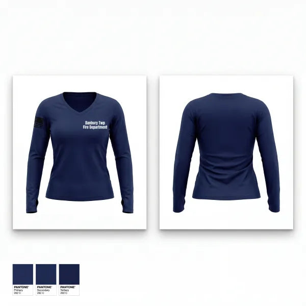 Womens Long Sleeve Vneck Shirt, Danbury Twp Fire Department, Fire Department, Teamtime, Team time, sublimation, custom sports apparel, team uniforms, spirit wear, spiritwear, sports uniforms, custom shirts, team store, custom team store, fundraiser sports, apparel fundraiser