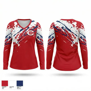 Womens Long Sleeve Vneck Shirt, WYCO 307 Reds, Baseball, Teamtime, Team time, sublimation, custom sports apparel, team uniforms, spirit wear, spiritwear, sports uniforms, custom shirts, team store, custom team store, fundraiser sports, apparel fundraiser