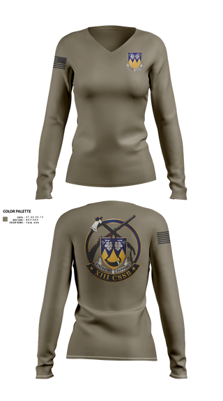 Womens Long Sleeve Vneck Shirt, 513th Transportation Company, Army, Teamtime, Team time, sublimation, custom sports apparel, team uniforms, spirit wear, spiritwear, sports uniforms, custom shirts, team store, custom team store, fundraiser sports, apparel fundraiser