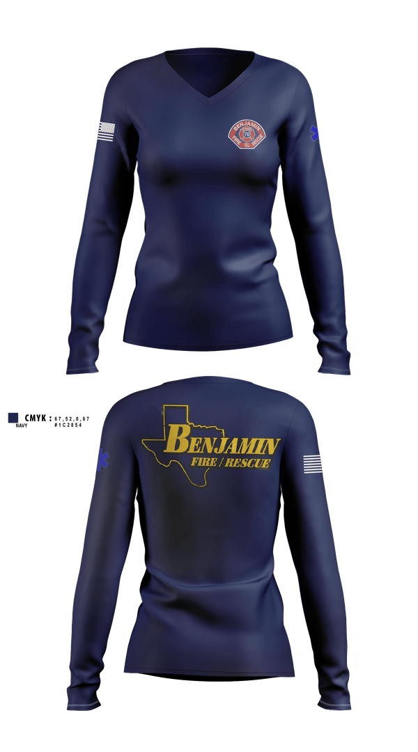 Womens Long Sleeve Vneck Shirt, Benjamin Fire Department, Fire Department, Teamtime, Team time, sublimation, custom sports apparel, team uniforms, spirit wear, spiritwear, sports uniforms, custom shirts, team store, custom team store, fundraiser sports, apparel fundraiser
