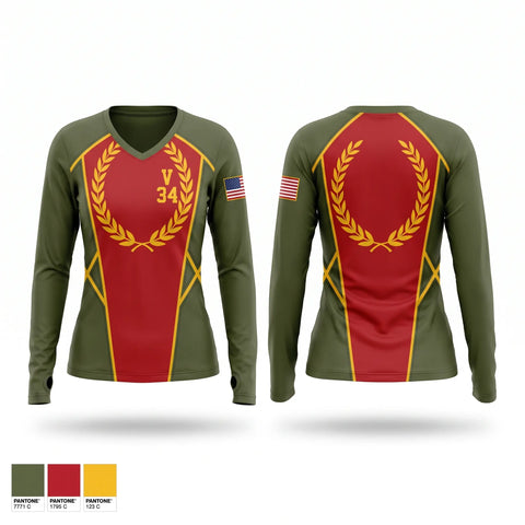 Womens Long Sleeve Vneck Shirt, V 3/4, Marines, Teamtime, Team time, sublimation, custom sports apparel, team uniforms, spirit wear, spiritwear, sports uniforms, custom shirts, team store, custom team store, fundraiser sports, apparel fundraiser