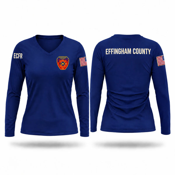 Womens Long Sleeve Vneck Shirt, ECFR, Fire Department, Teamtime, Team time, sublimation, custom sports apparel, team uniforms, spirit wear, spiritwear, sports uniforms, custom shirts, team store, custom team store, fundraiser sports, apparel fundraiser