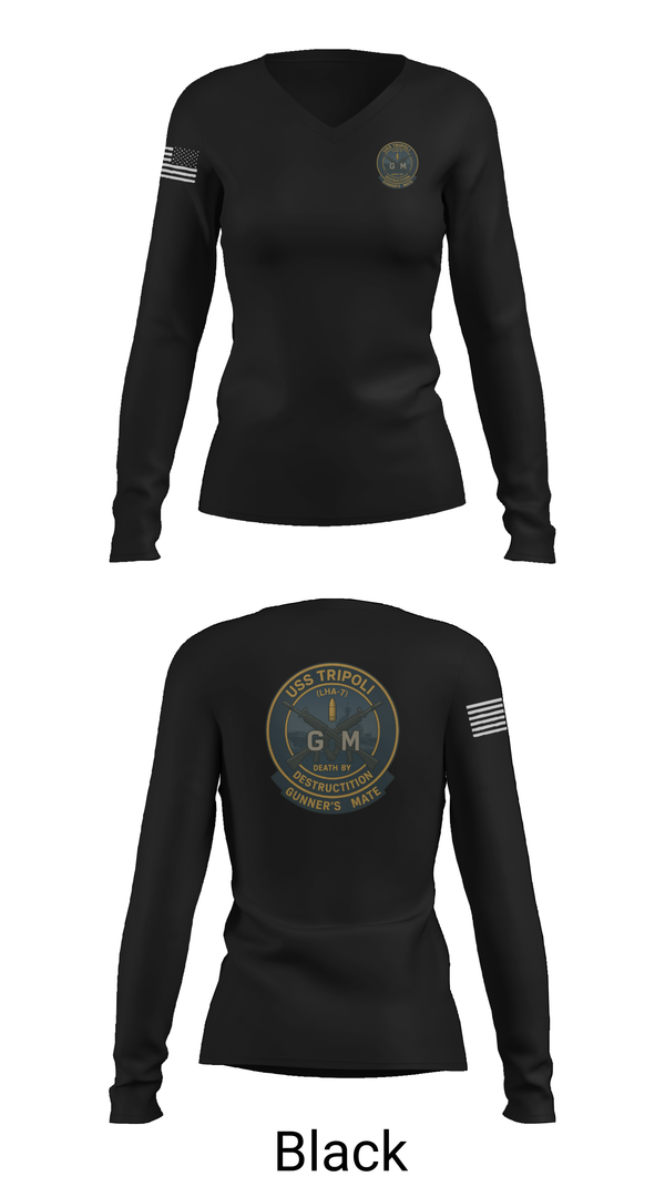 Womens Long Sleeve Vneck Shirt, USS TRIPOLI, , Teamtime, Team time, sublimation, custom sports apparel, team uniforms, spirit wear, spiritwear, sports uniforms, custom shirts, team store, custom team store, fundraiser sports, apparel fundraiser