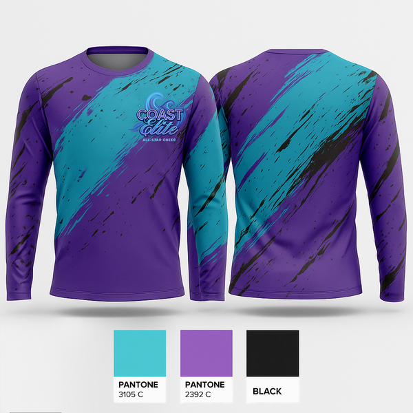 Long Sleeve Performance Shirt, Coast Elite, Cheer, Teamtime, Team time, sublimation, custom sports apparel, team uniforms, spirit wear, spiritwear, sports uniforms, custom shirts, team store, custom team store, fundraiser sports, apparel fundraiser