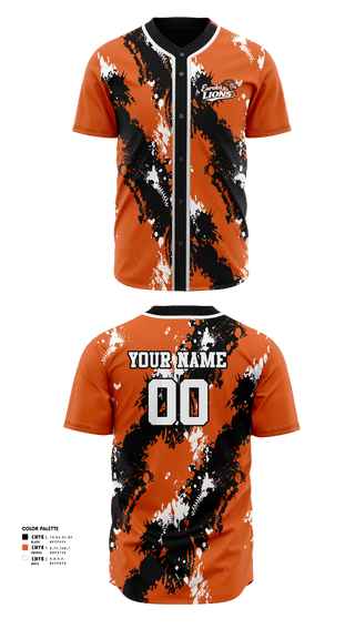Full Button Baseball Jersey, Eureka Lions, Softball, Teamtime, Team time, sublimation, custom sports apparel, team uniforms, spirit wear, spiritwear, sports uniforms, custom shirts, team store, custom team store, fundraiser sports, apparel fundraiser
