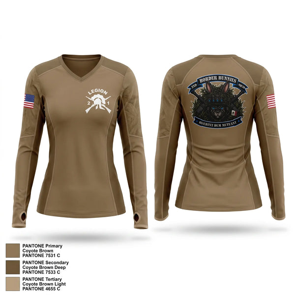 Womens Long Sleeve Vneck Shirt, Border bunnies, Army, Teamtime, Team time, sublimation, custom sports apparel, team uniforms, spirit wear, spiritwear, sports uniforms, custom shirts, team store, custom team store, fundraiser sports, apparel fundraiser