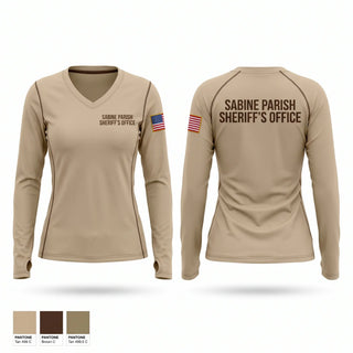 Womens Long Sleeve Vneck Shirt, Sabine Parish Sheriff’s Office, Police, Teamtime, Team time, sublimation, custom sports apparel, team uniforms, spirit wear, spiritwear, sports uniforms, custom shirts, team store, custom team store, fundraiser sports, apparel fundraiser
