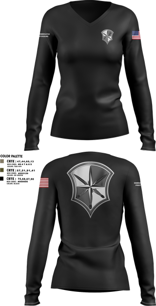 Womens Long Sleeve Vneck Shirt, AOSD, Army, Teamtime, Team time, sublimation, custom sports apparel, team uniforms, spirit wear, spiritwear, sports uniforms, custom shirts, team store, custom team store, fundraiser sports, apparel fundraiser