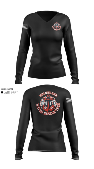 Womens Long Sleeve Vneck Shirt, Edinburgh Water Rescue, Fire Department, Teamtime, Team time, sublimation, custom sports apparel, team uniforms, spirit wear, spiritwear, sports uniforms, custom shirts, team store, custom team store, fundraiser sports, apparel fundraiser