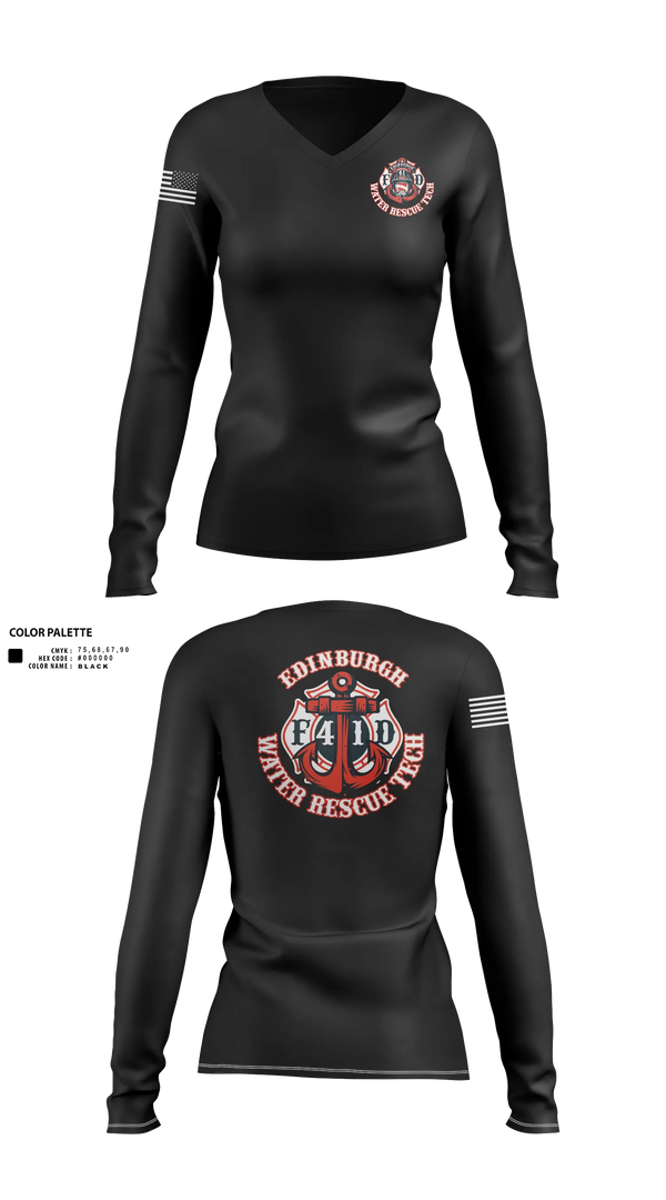 Womens Long Sleeve Vneck Shirt, Edinburgh Water Rescue, Fire Department, Teamtime, Team time, sublimation, custom sports apparel, team uniforms, spirit wear, spiritwear, sports uniforms, custom shirts, team store, custom team store, fundraiser sports, apparel fundraiser