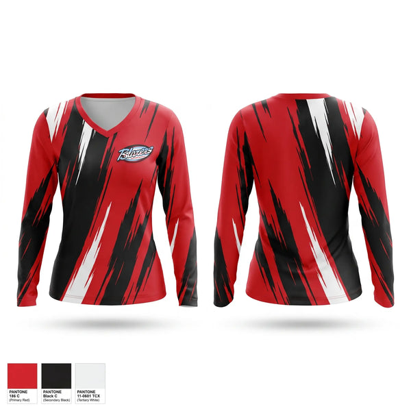 Womens Long Sleeve Vneck Shirt, Blazers, Softball, Teamtime, Team time, sublimation, custom sports apparel, team uniforms, spirit wear, spiritwear, sports uniforms, custom shirts, team store, custom team store, fundraiser sports, apparel fundraiser
