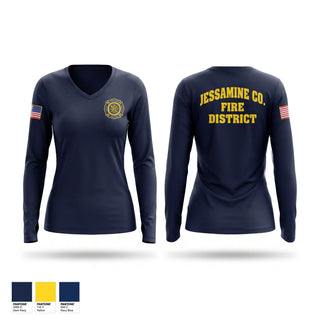 Womens Long Sleeve Vneck Shirt, Jessamine county fire, Fire Department, Teamtime, Team time, sublimation, custom sports apparel, team uniforms, spirit wear, spiritwear, sports uniforms, custom shirts, team store, custom team store, fundraiser sports, apparel fundraiser
