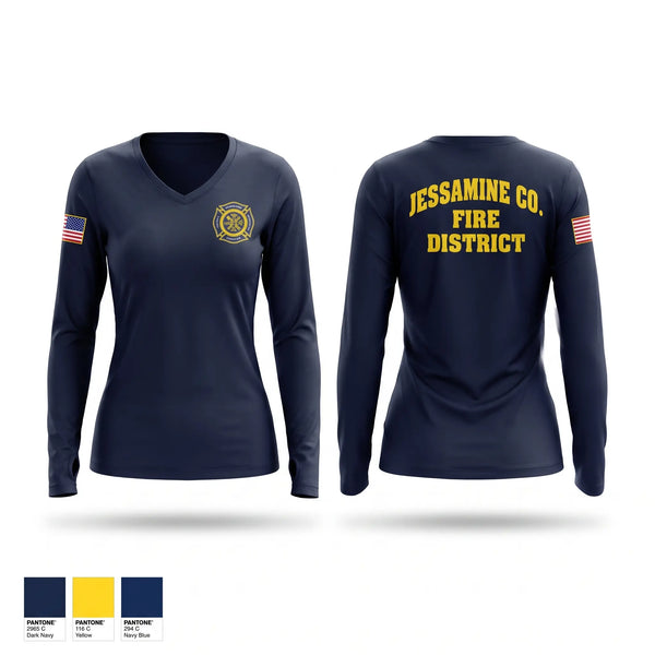 Womens Long Sleeve Vneck Shirt, Jessamine county fire, Fire Department, Teamtime, Team time, sublimation, custom sports apparel, team uniforms, spirit wear, spiritwear, sports uniforms, custom shirts, team store, custom team store, fundraiser sports, apparel fundraiser