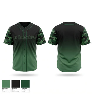 Full Button Baseball Jersey, Jr. Thunderbirds, Baseball, Teamtime, Team time, sublimation, custom sports apparel, team uniforms, spirit wear, spiritwear, sports uniforms, custom shirts, team store, custom team store, fundraiser sports, apparel fundraiser