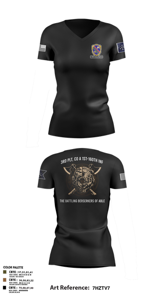 Womens Short Sleeve Vneck Shirt, Co A, 1st-160th INF, 79th IBCT, , Teamtime, Team time, sublimation, custom sports apparel, team uniforms, spirit wear, spiritwear, sports uniforms, custom shirts, team store, custom team store, fundraiser sports, apparel fundraiser