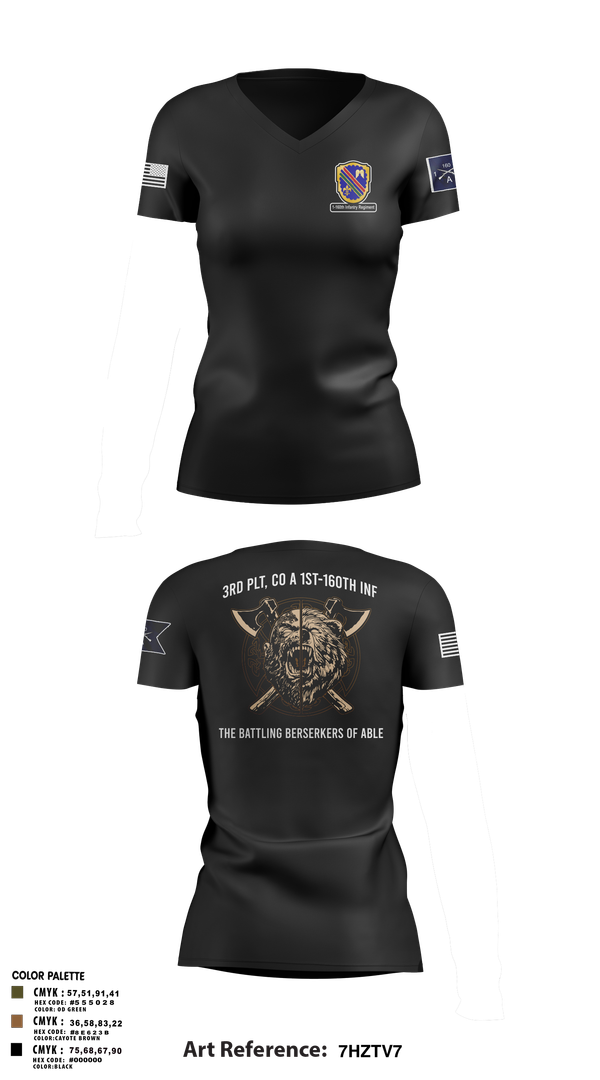 Womens Short Sleeve Vneck Shirt, Co A, 1st-160th INF, 79th IBCT, , Teamtime, Team time, sublimation, custom sports apparel, team uniforms, spirit wear, spiritwear, sports uniforms, custom shirts, team store, custom team store, fundraiser sports, apparel fundraiser