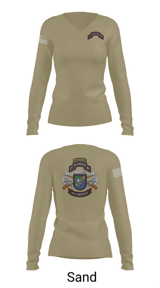 Womens Long Sleeve Vneck Shirt, 1/75 Ranger Battalion, Army, Teamtime, Team time, sublimation, custom sports apparel, team uniforms, spirit wear, spiritwear, sports uniforms, custom shirts, team store, custom team store, fundraiser sports, apparel fundraiser