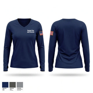 Womens Long Sleeve Vneck Shirt, Barnet Fire and Rescue, Fire Department, Teamtime, Team time, sublimation, custom sports apparel, team uniforms, spirit wear, spiritwear, sports uniforms, custom shirts, team store, custom team store, fundraiser sports, apparel fundraiser