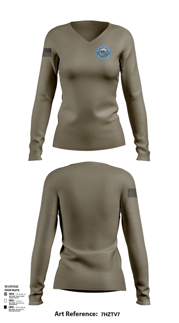 Womens Long Sleeve Vneck Shirt, Blue Tide Battalion, , Teamtime, Team time, sublimation, custom sports apparel, team uniforms, spirit wear, spiritwear, sports uniforms, custom shirts, team store, custom team store, fundraiser sports, apparel fundraiser