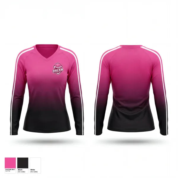 Womens Long Sleeve Vneck Shirt, Illinois Dream, Women's Basketball, Teamtime, Team time, sublimation, custom sports apparel, team uniforms, spirit wear, spiritwear, sports uniforms, custom shirts, team store, custom team store, fundraiser sports, apparel fundraiser