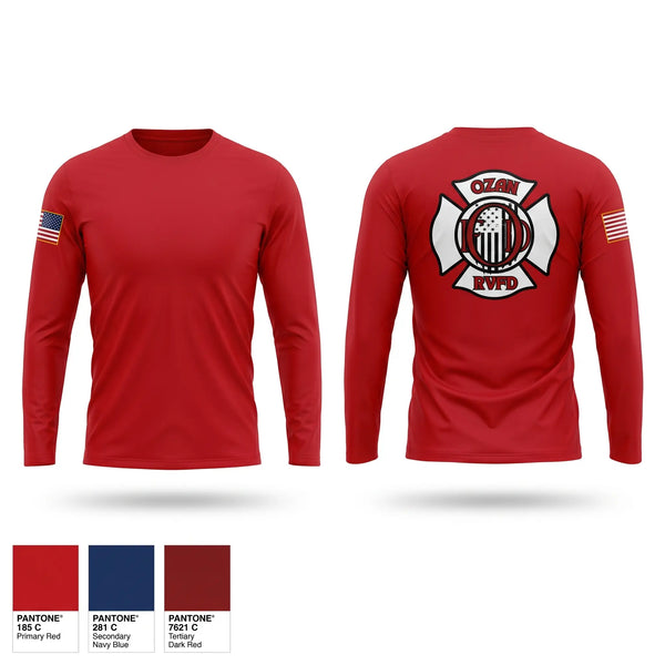 Long Sleeve Performance Shirt, Ozan Rural Volunteer Fire Dept, Fire Department, Teamtime, Team time, sublimation, custom sports apparel, team uniforms, spirit wear, spiritwear, sports uniforms, custom shirts, team store, custom team store, fundraiser sports, apparel fundraiser
