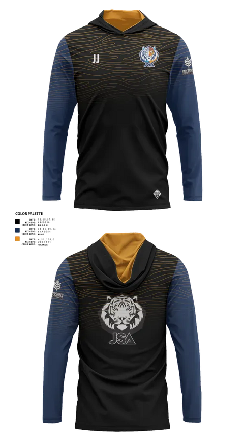 Long Sleeve Performance Shirt with hood, Jun Soccer Academy, Men's Soccer, Teamtime, Team time, sublimation, custom sports apparel, team uniforms, spirit wear, spiritwear, sports uniforms, custom shirts, team store, custom team store, fundraiser sports, apparel fundraiser
