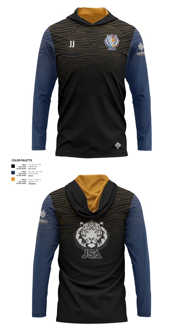 Long Sleeve Performance Shirt with hood, Jun Soccer Academy, Men's Soccer, Teamtime, Team time, sublimation, custom sports apparel, team uniforms, spirit wear, spiritwear, sports uniforms, custom shirts, team store, custom team store, fundraiser sports, apparel fundraiser