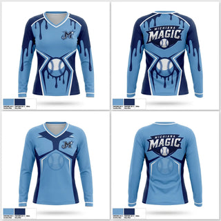 Womens Long Sleeve Vneck Shirt, Michiana Magic, Baseball, Teamtime, Team time, sublimation, custom sports apparel, team uniforms, spirit wear, spiritwear, sports uniforms, custom shirts, team store, custom team store, fundraiser sports, apparel fundraiser