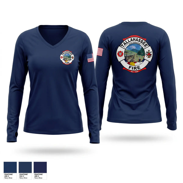 Womens Long Sleeve Vneck Shirt, Tallahassee fire, Fire Department, Teamtime, Team time, sublimation, custom sports apparel, team uniforms, spirit wear, spiritwear, sports uniforms, custom shirts, team store, custom team store, fundraiser sports, apparel fundraiser