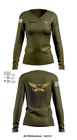 Women's Long Sleeve Vneck Shirt, Investigator, Army, Teamtime, Team time, sublimation, custom sports apparel, team uniforms, spirit wear, spiritwear, sports uniforms, custom shirts, team store, custom team store, fundraiser sports, apparel fundraiser