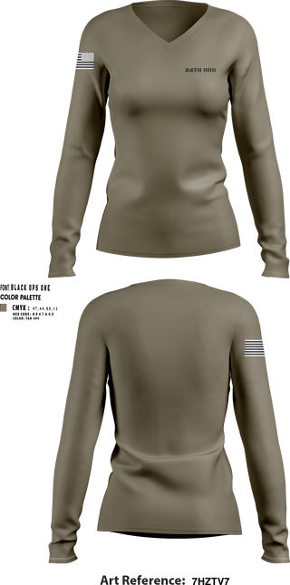 Women's Long Sleeve Vneck Shirt, 24th ORD, , Teamtime, Team time, sublimation, custom sports apparel, team uniforms, spirit wear, spiritwear, sports uniforms, custom shirts, team store, custom team store, fundraiser sports, apparel fundraiser