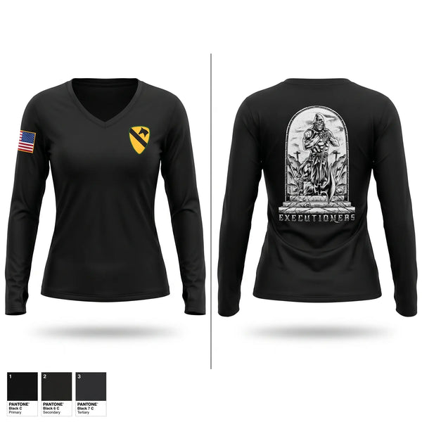 Womens Long Sleeve Vneck Shirt, Executioners, Army, Teamtime, Team time, sublimation, custom sports apparel, team uniforms, spirit wear, spiritwear, sports uniforms, custom shirts, team store, custom team store, fundraiser sports, apparel fundraiser