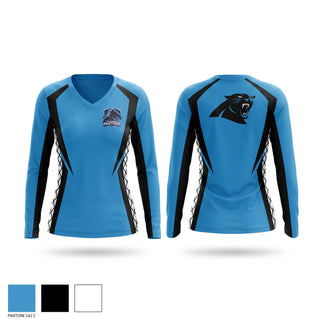 Womens Long Sleeve Vneck Shirt, Peninsula Panthers, Cheer, Teamtime, Team time, sublimation, custom sports apparel, team uniforms, spirit wear, spiritwear, sports uniforms, custom shirts, team store, custom team store, fundraiser sports, apparel fundraiser