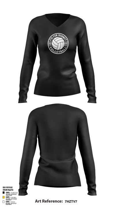 Fulton Hornets Volleyball 2109718 Women's Long Sleeve V-neck Shirt - 2