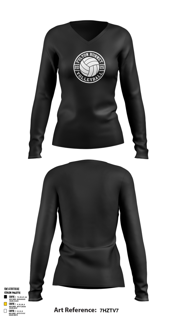 Womens Long Sleeve Vneck Shirt, Fulton Hornets Volleyball, Women's Volleyball, Teamtime, Team time, sublimation, custom sports apparel, team uniforms, spirit wear, spiritwear, sports uniforms, custom shirts, team store, custom team store, fundraiser sports, apparel fundraiser