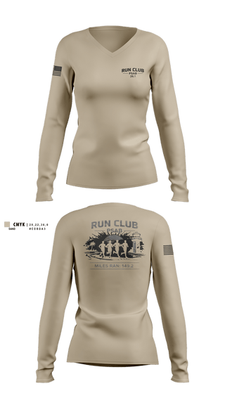 Womens Long Sleeve Vneck Shirt, RUN CLUB (PSAB), Air Force, Teamtime, Team time, sublimation, custom sports apparel, team uniforms, spirit wear, spiritwear, sports uniforms, custom shirts, team store, custom team store, fundraiser sports, apparel fundraiser