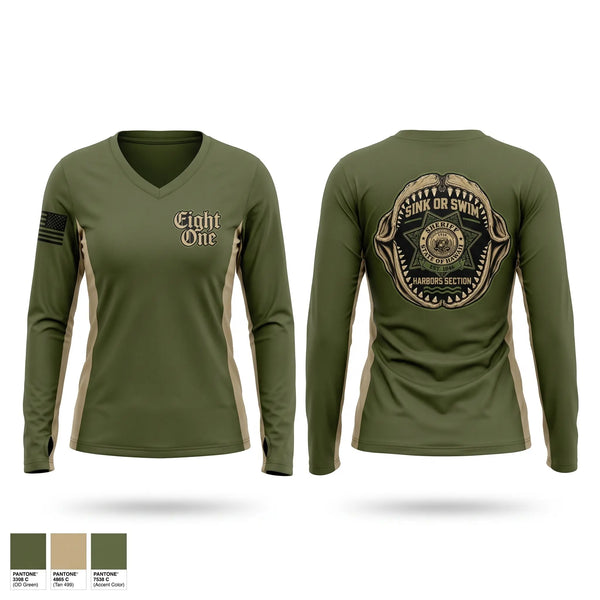 Womens Long Sleeve Vneck Shirt, State of Hawaii DLE Harbors, Police, Teamtime, Team time, sublimation, custom sports apparel, team uniforms, spirit wear, spiritwear, sports uniforms, custom shirts, team store, custom team store, fundraiser sports, apparel fundraiser