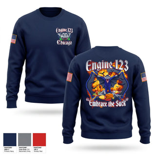 Crew Neck Sweatshirt, Engine 123, Fire Department, Teamtime, Team time, sublimation, custom sports apparel, team uniforms, spirit wear, spiritwear, sports uniforms, custom shirts, team store, custom team store, fundraiser sports, apparel fundraiser