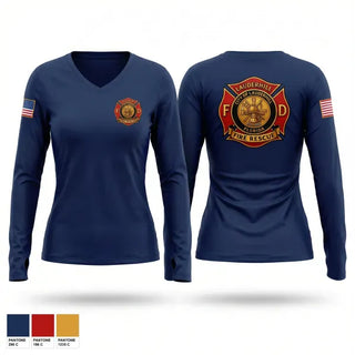 Womens Long Sleeve Vneck Shirt, Lauderhill Fire Rescue Department, Fire Department, Teamtime, Team time, sublimation, custom sports apparel, team uniforms, spirit wear, spiritwear, sports uniforms, custom shirts, team store, custom team store, fundraiser sports, apparel fundraiser